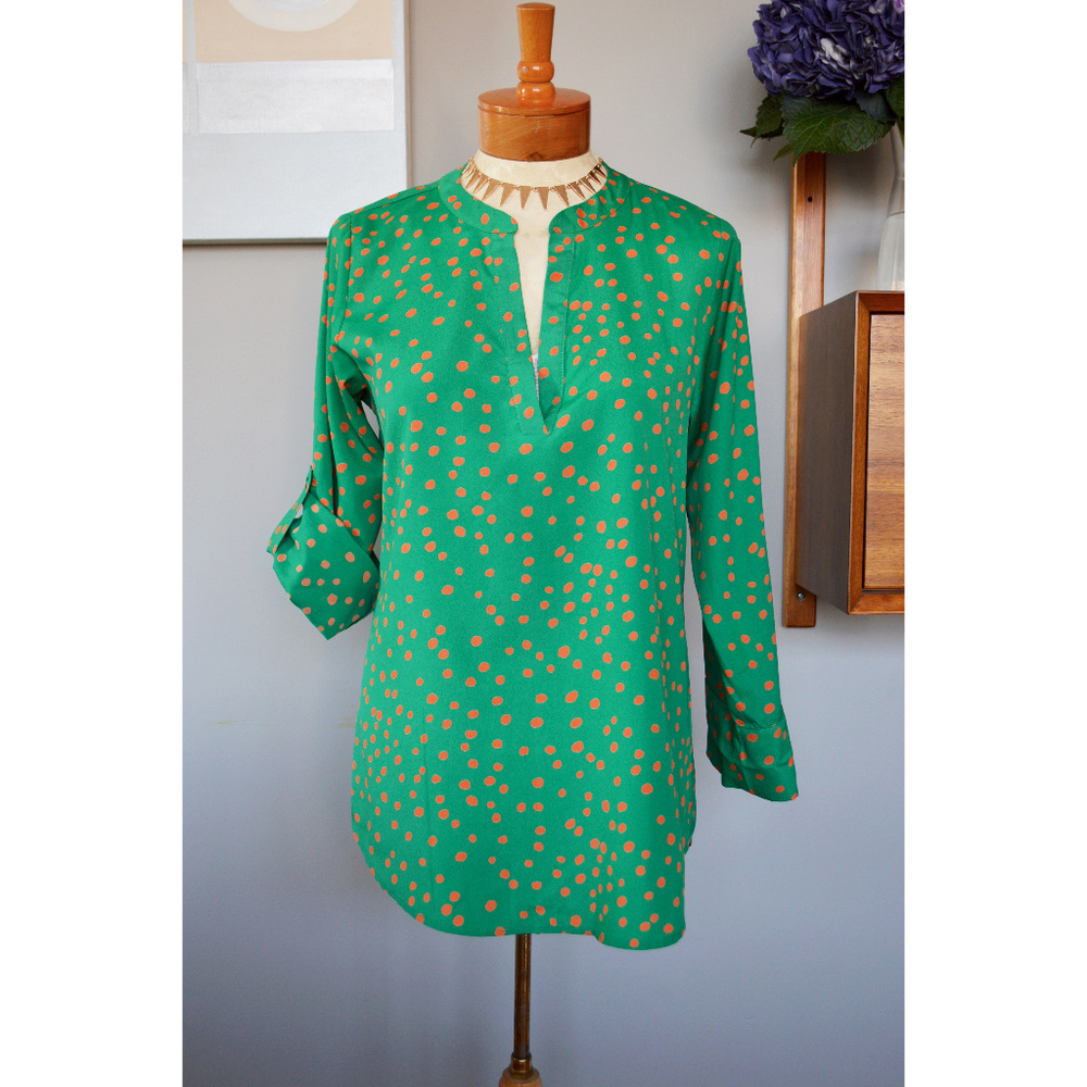 Adjustable Sleeve Green Tunic Blouse Sz S